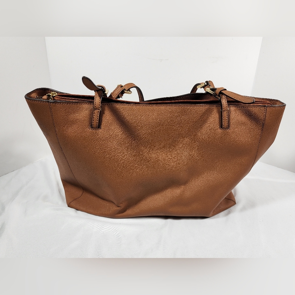 Tory Burch Emerson Canvas Leather Tote Caramel Brown Large Bag - Picture 2 of 15